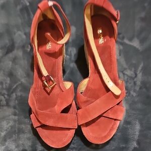 Micheal Kors Elegant Burnt  Red Suede Women's Sandals
